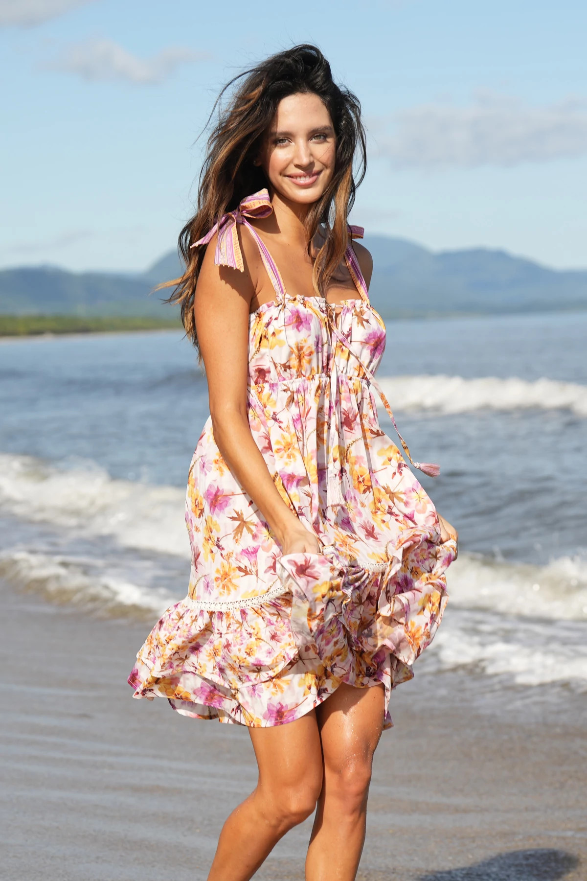 ORCHID SMOKE Floral Ruffle Mini Dress image number 3