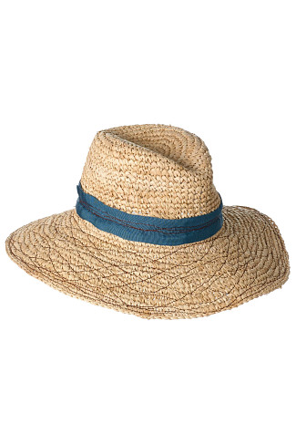 NATURAL/AZUR/MERLOT Mama Tarboush Topstitched Ribbon Hat