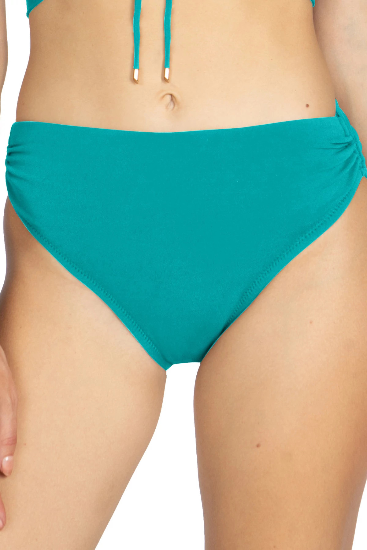 CYAN BLUE Ruched High Waist Bikini Bottom image number 1
