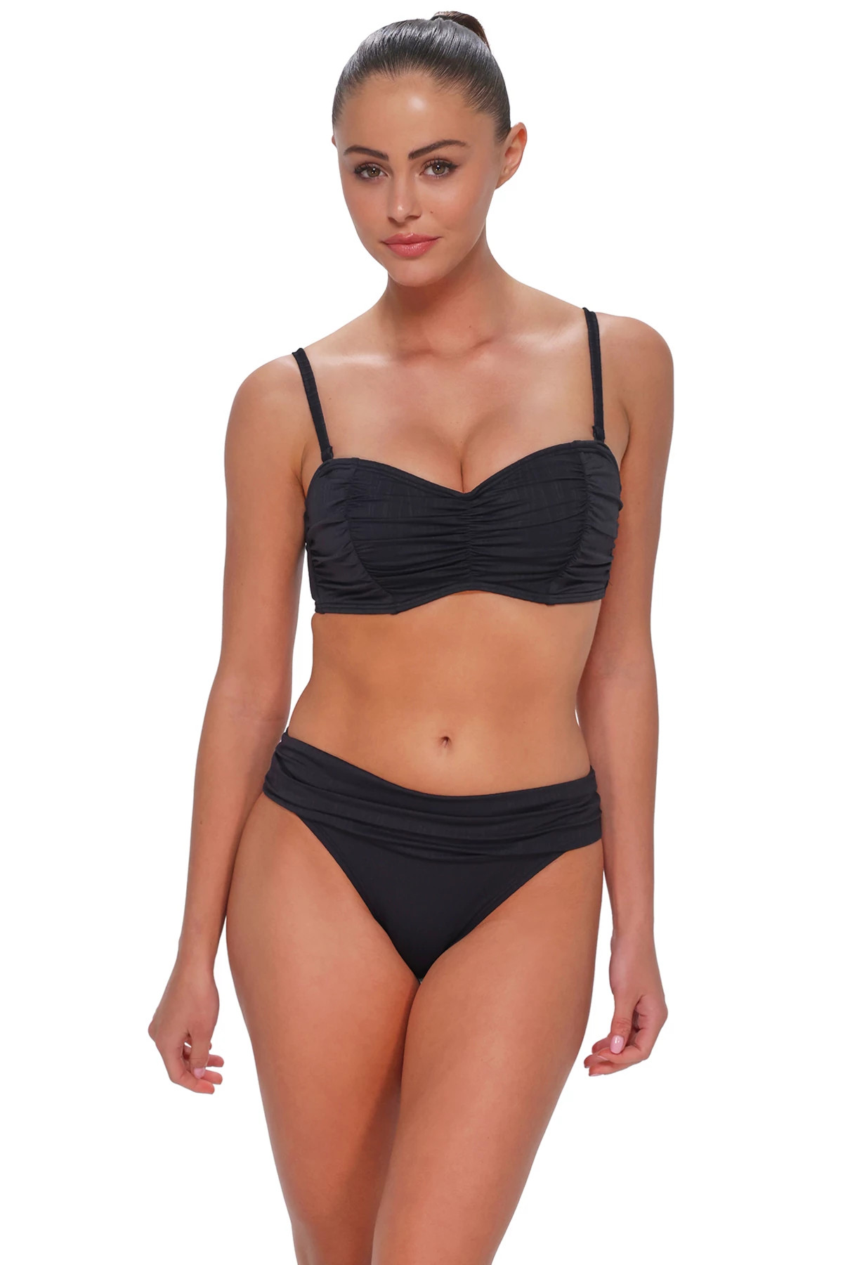 BLACK SEAGRASS TEXTURE Loretta Bandeau Bikini Top (E-H Cup) image number 1