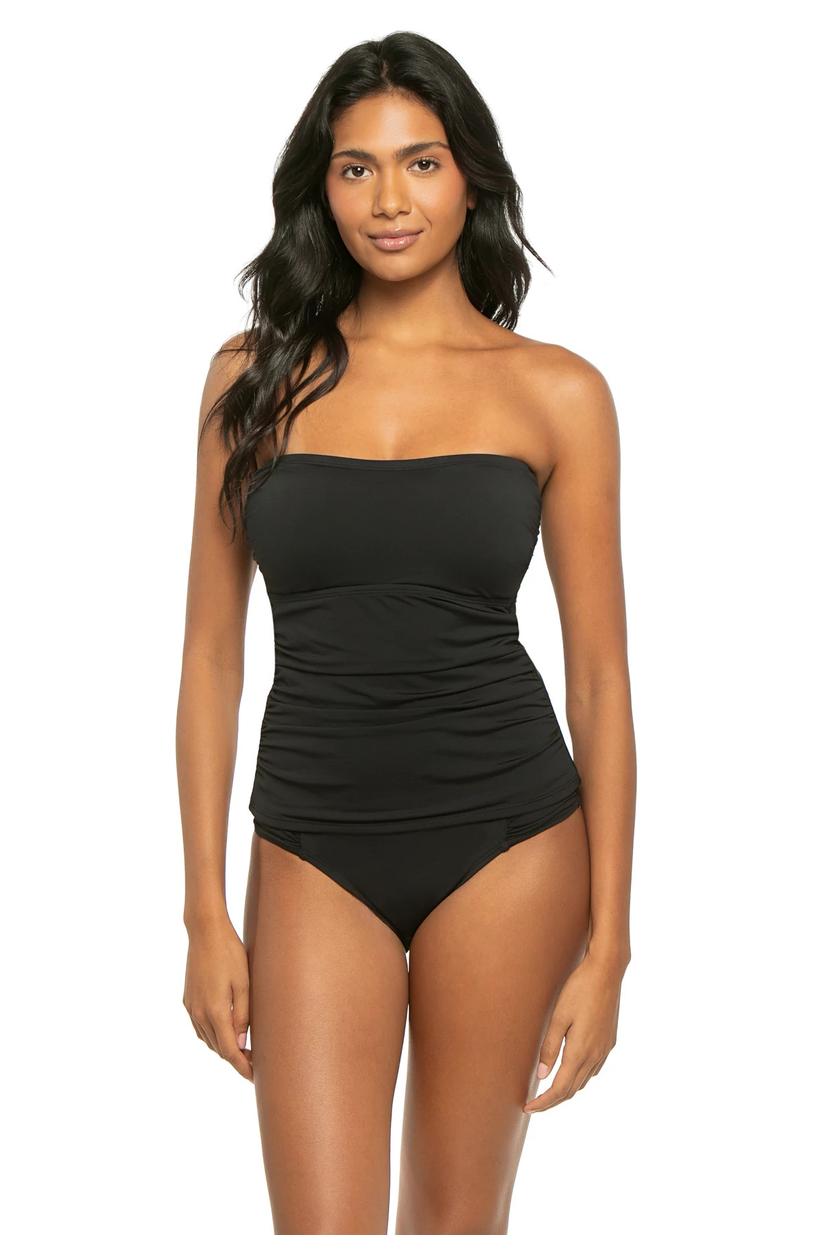 BLACK Shirred Bandeau Tankini Top image number 1