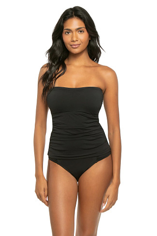 BLACK Shirred Bandeau Tankini Top