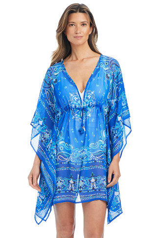 BLEU DEPTHS Paisley Border Print Caftan Cover Up