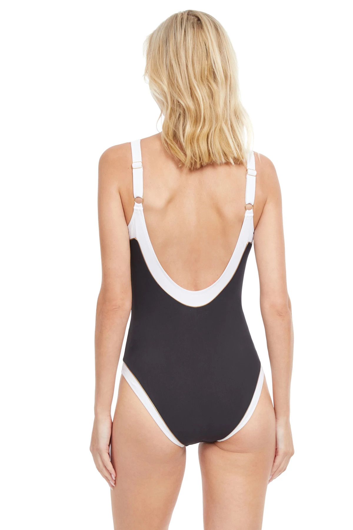 BLACK/WHITE/GOLD PIPING High Class One Piece Swimsuit image number 2