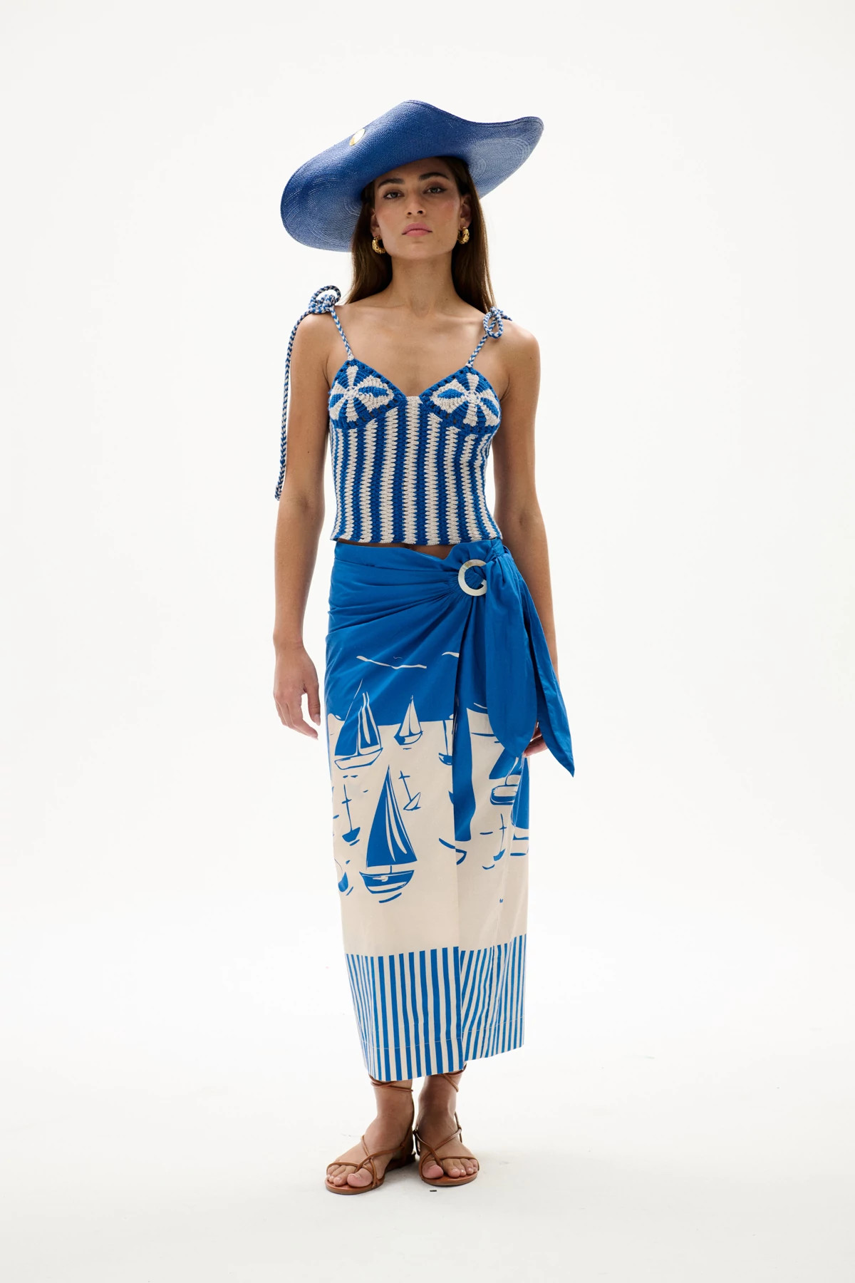 SAILBOATS Loren Cotton Sailboat Print Midi Skirt image number 4