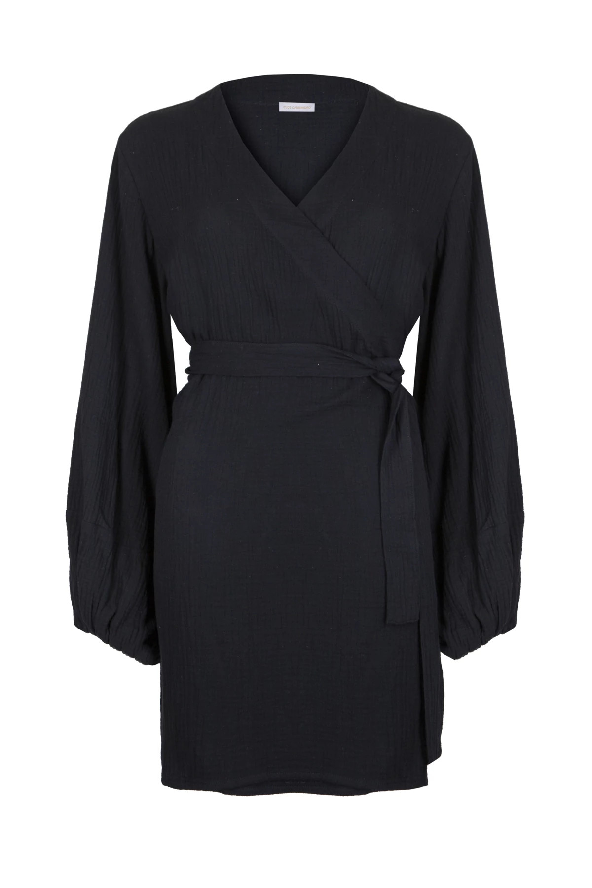 BLACK Emmie Long Sleeve Wrap Short Dress image number 3