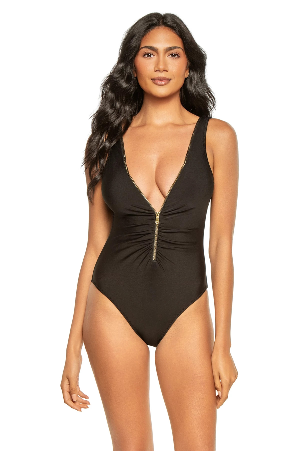BLACK Dorrie Zip Front One Piece Swimsuit image number 3