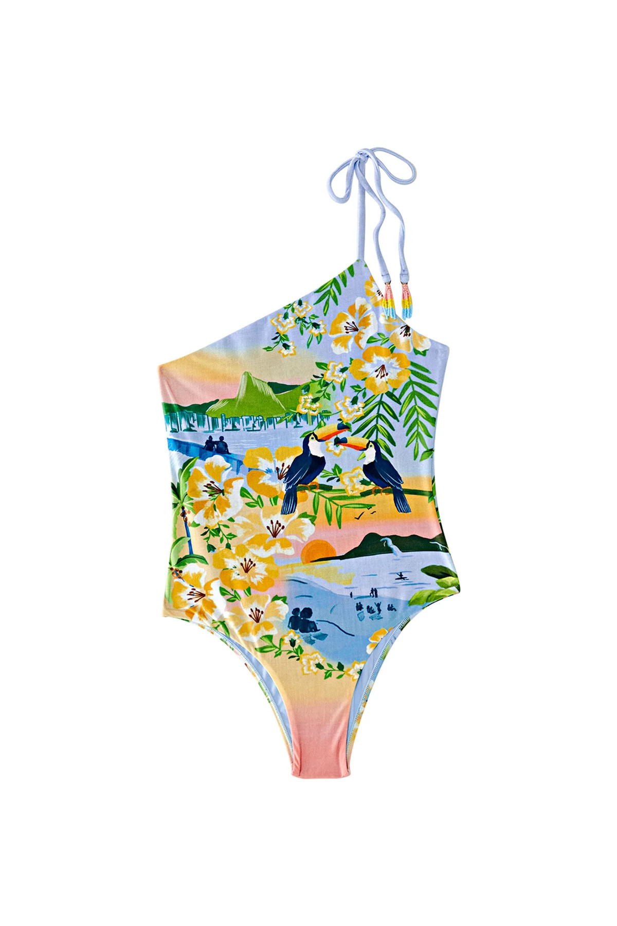 MULTI Colorful Rio Asymmetrical One Piece Swimsuit image number 4