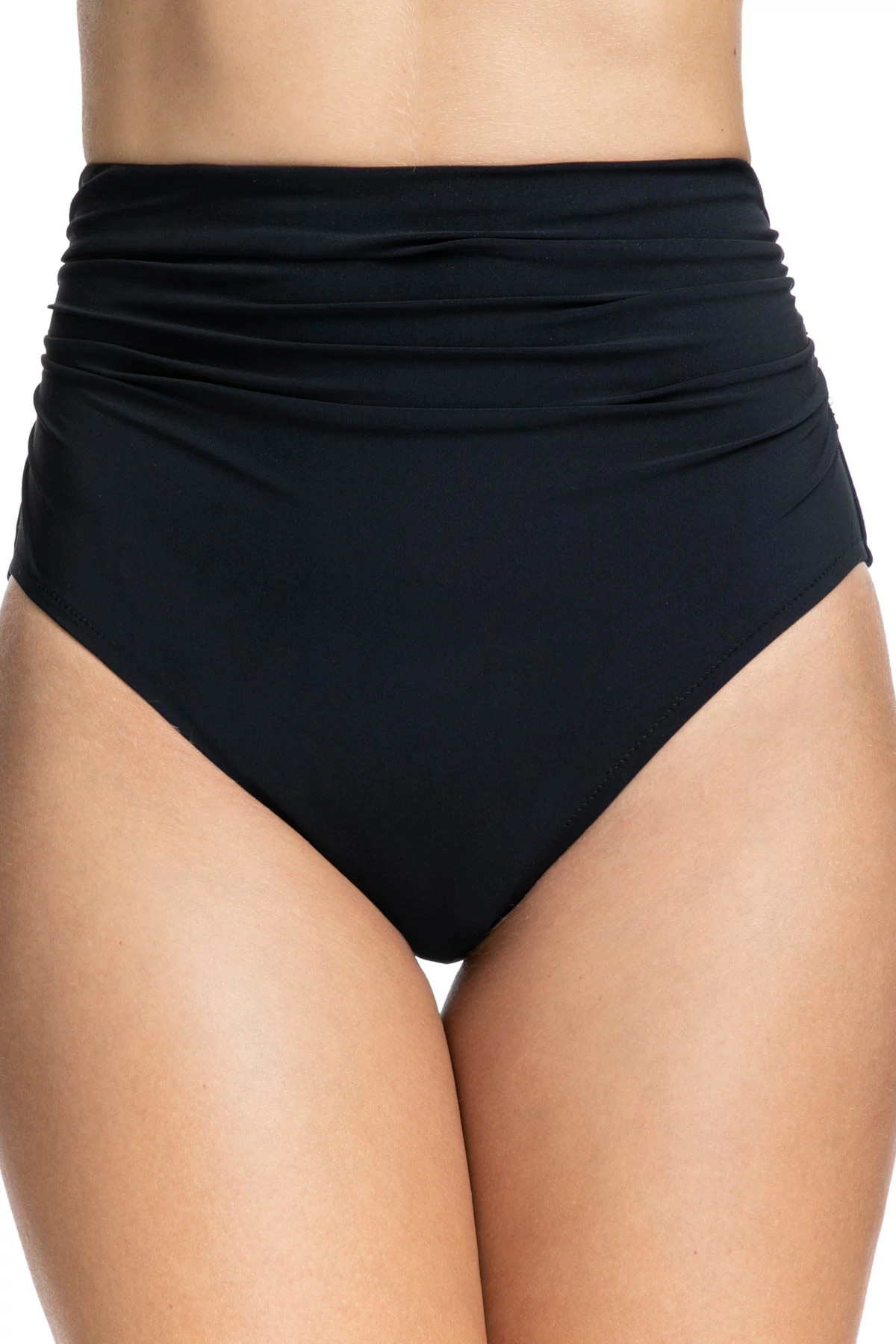 BLACK Shirred High Waist Bikini Bottom image number 6