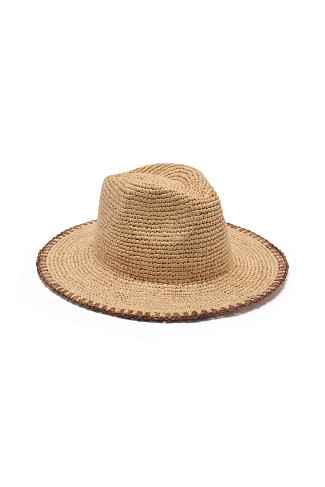 NATURAL/BROWN Kourtney Packable Raffia Panama Hat