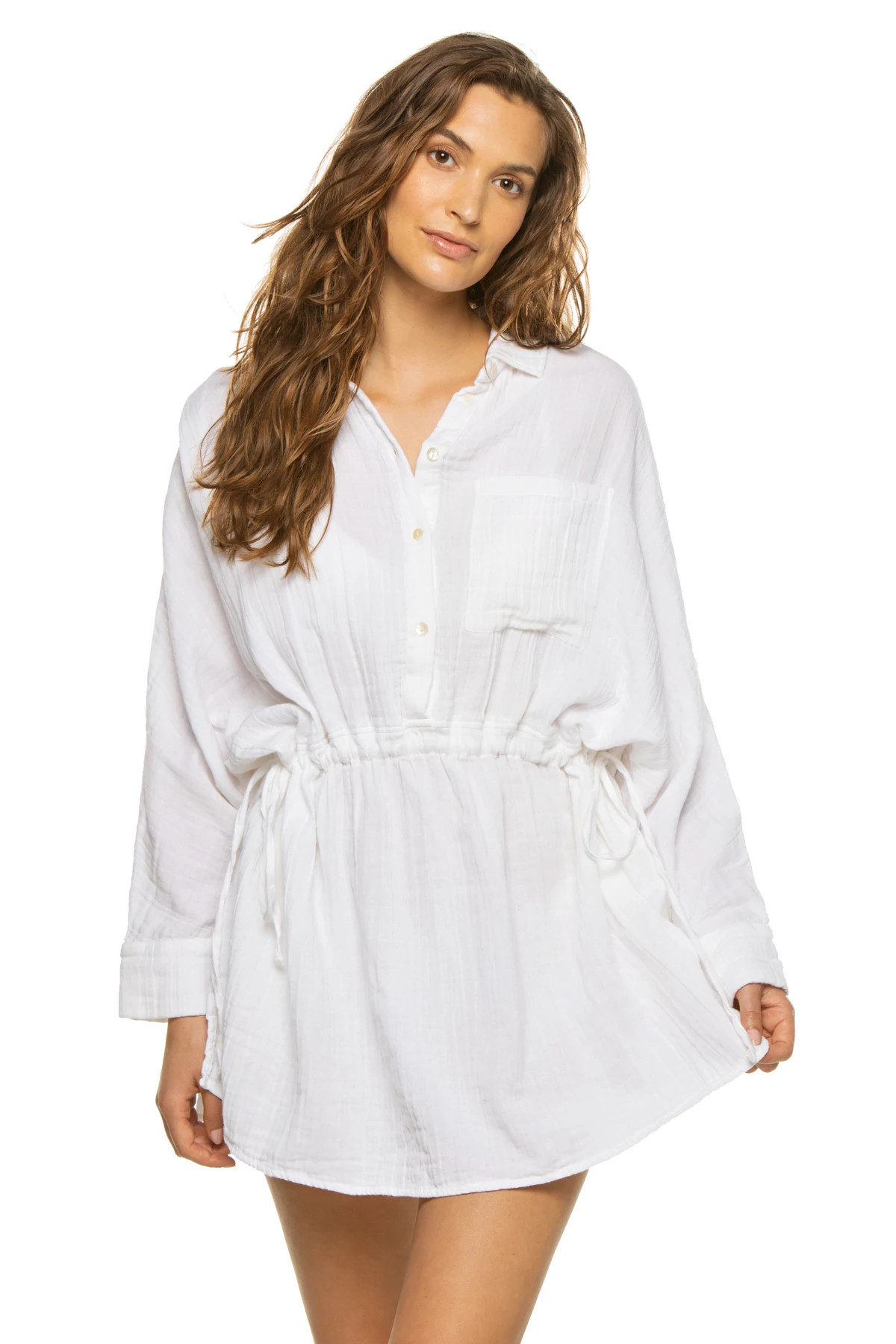 WHITE Short Button Up Shirt Dress image number 1