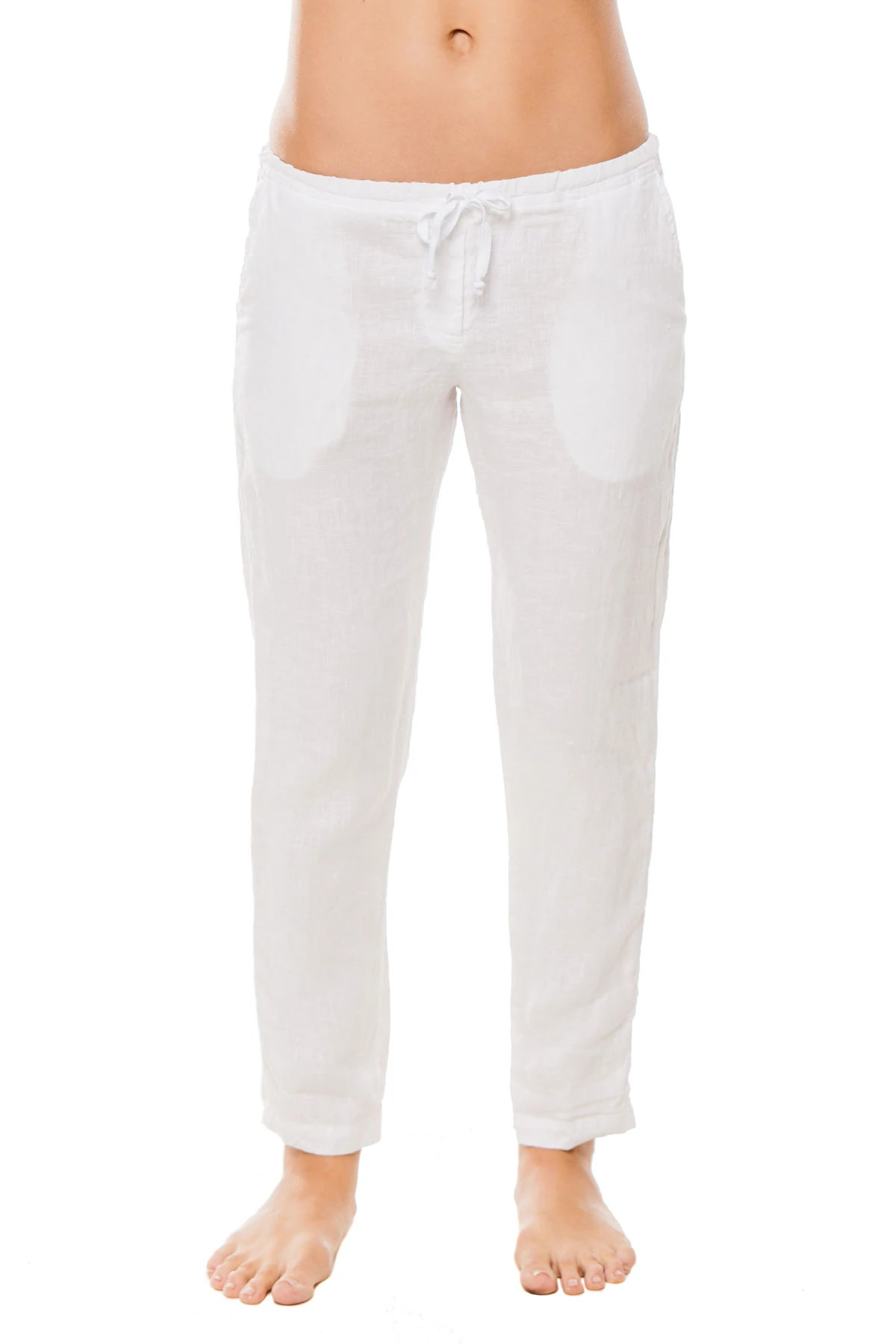 WHITE Linen Pants With Pockets image number 1