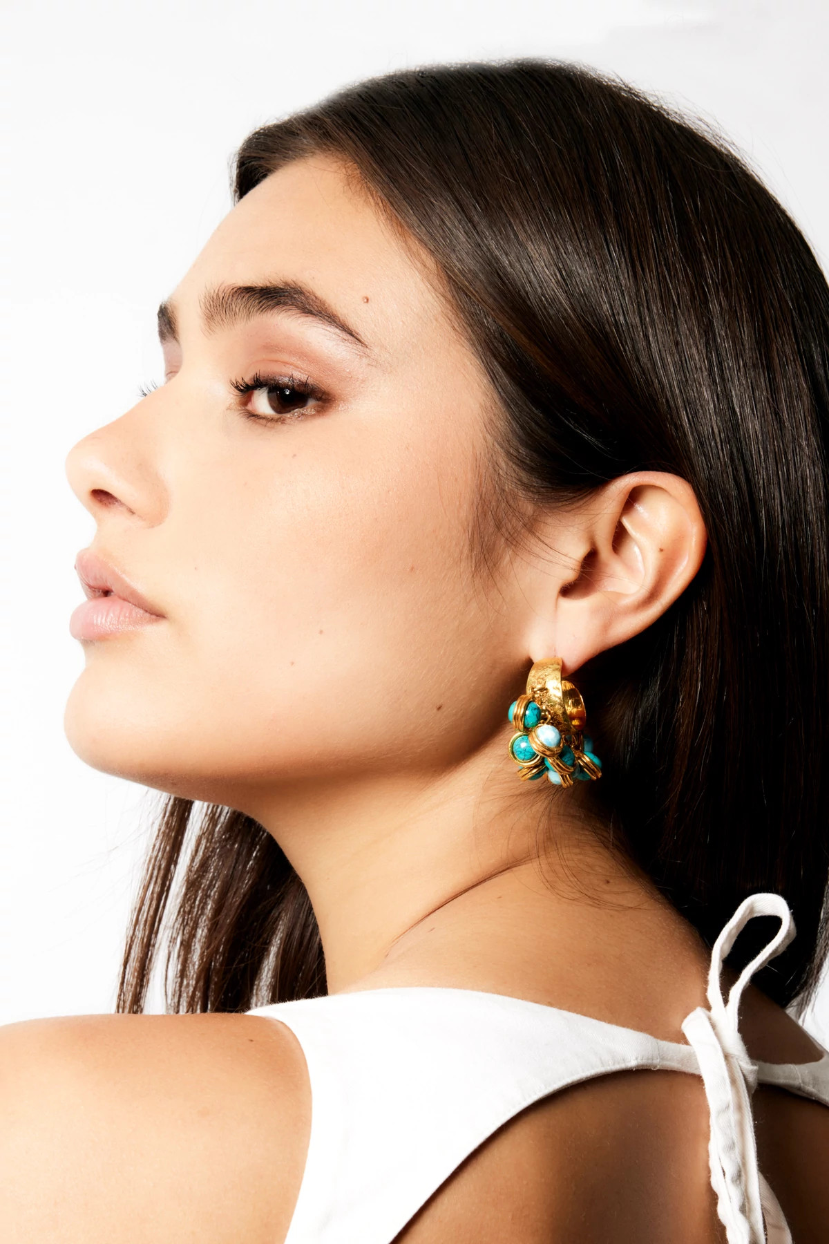 TURQUOISE/LARIMAR D'oreille Mini Hoop Earrings image number 4