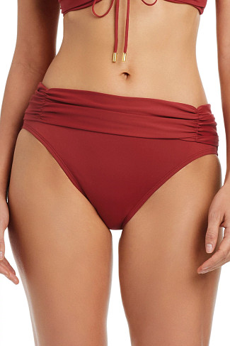 BARCELONA RED Shirred Banded Hipster Bikini Bottom