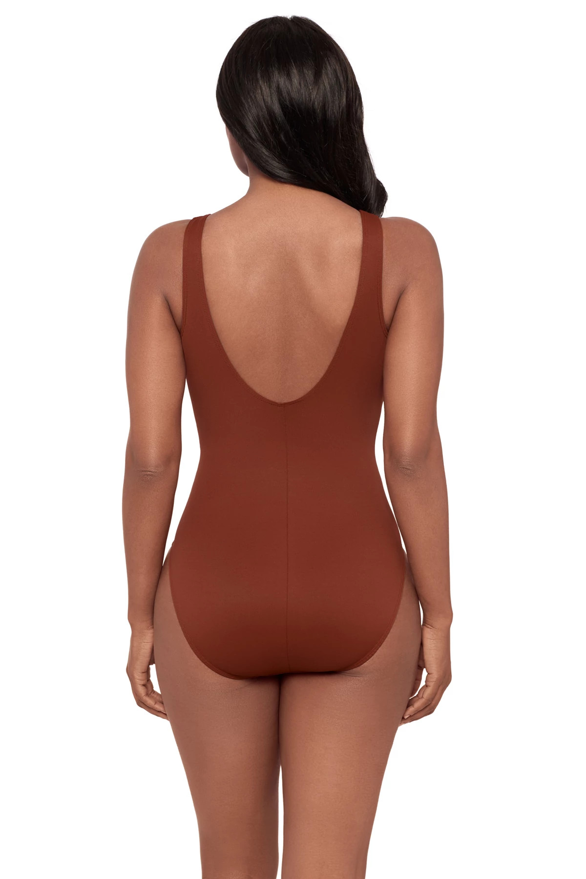 COPPER BROWN Zipt One Piece Swimsuit image number 2