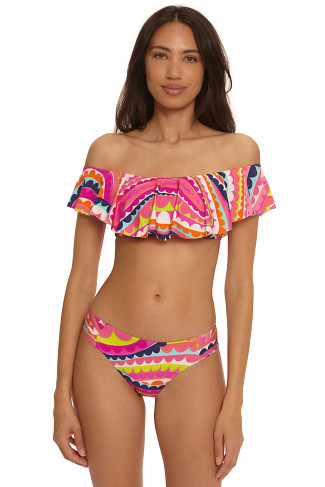 MULTI Swirl Off Shoulder Ruffle Bikini Top