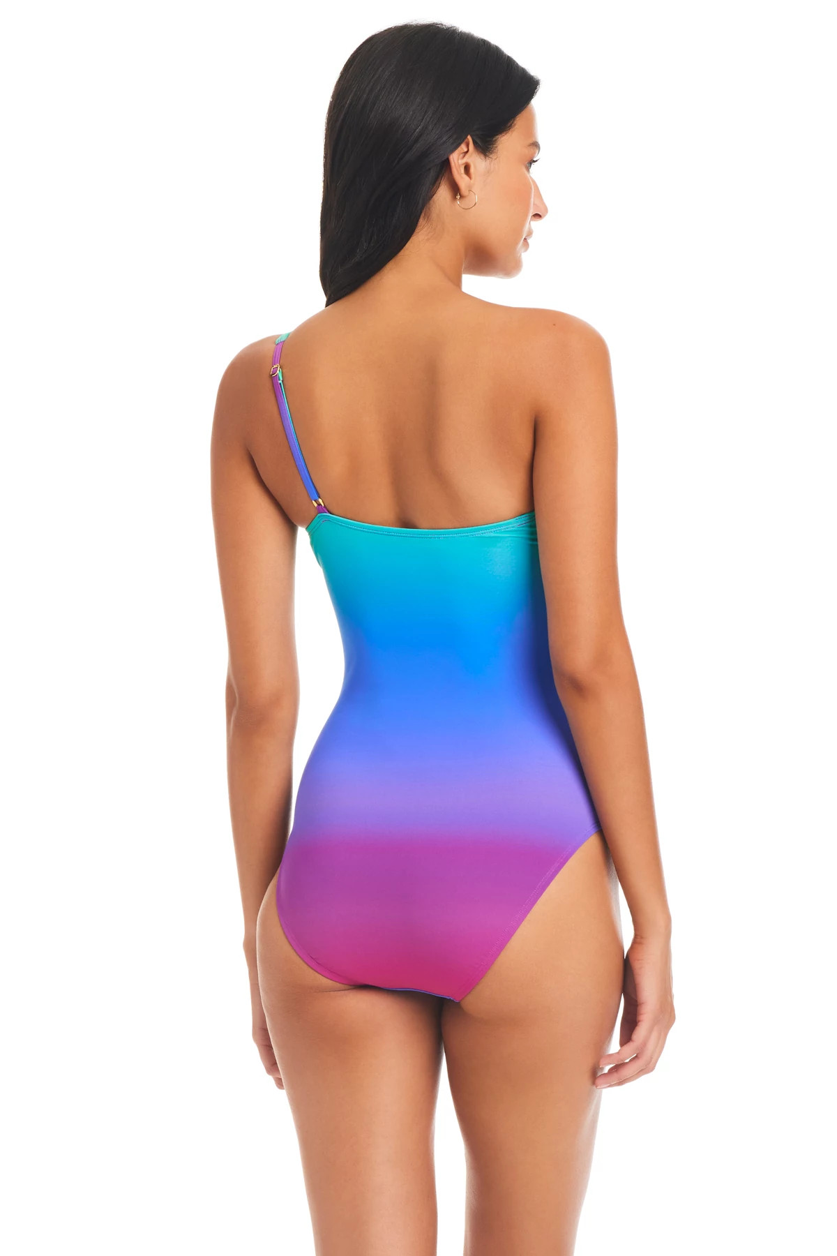 MULTI Maillot Shirred Asymmetrical One Piece Swimsuit  image number 2