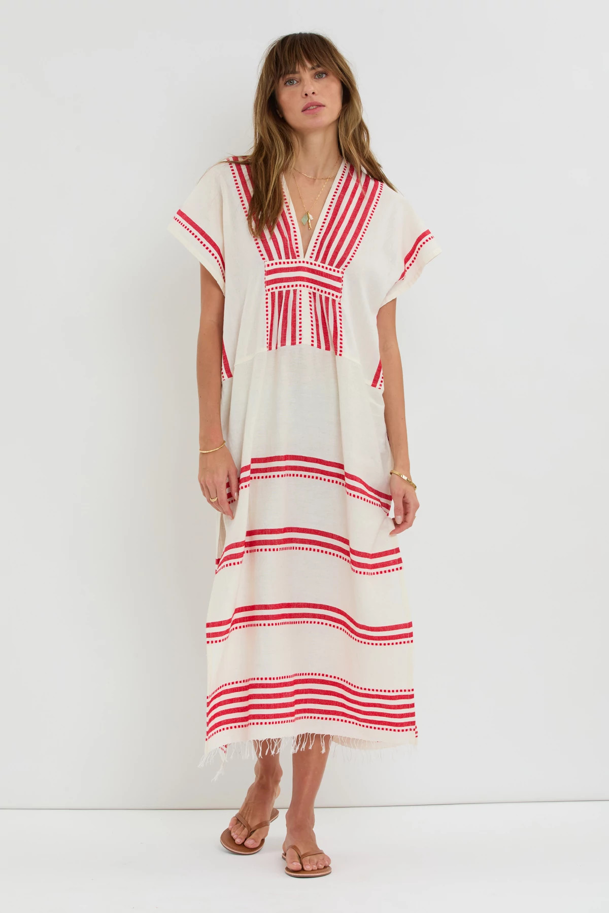 ESHE RED Gasira V Neck Caftan image number 3