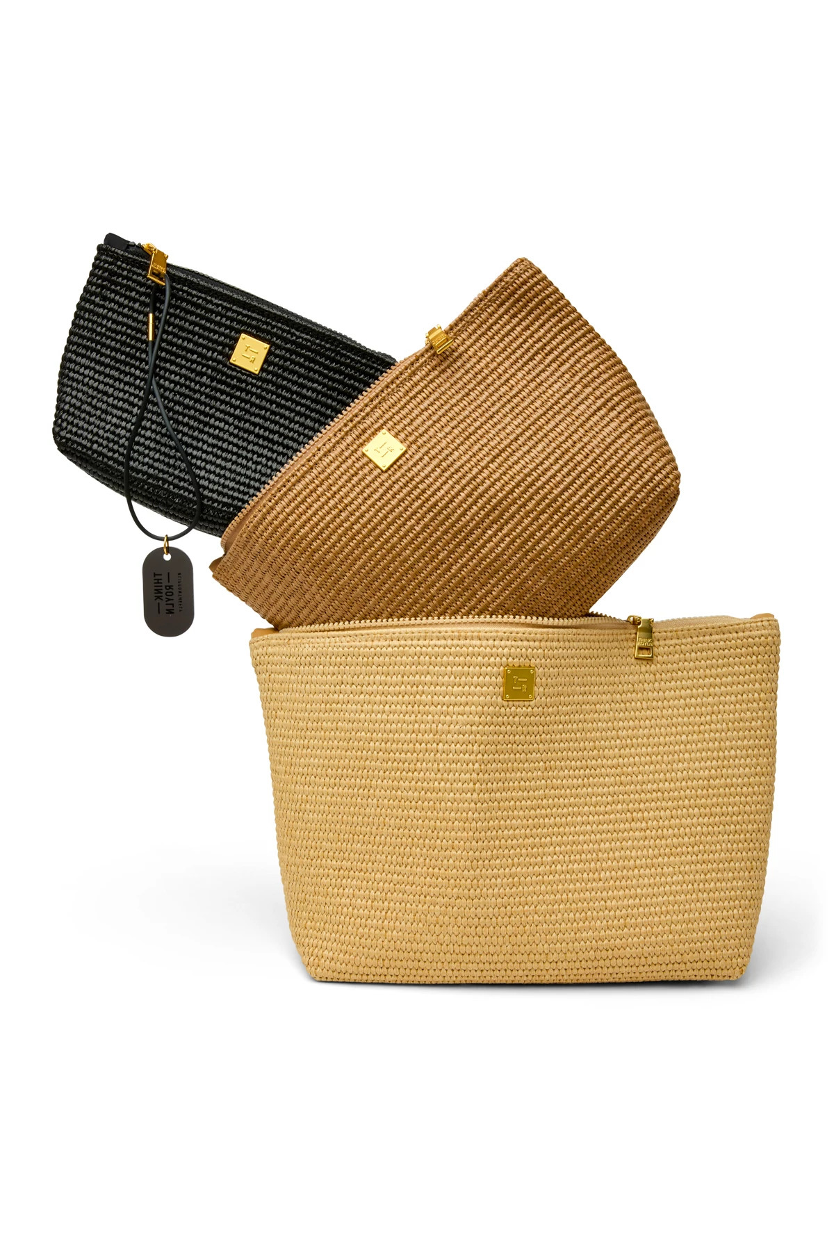 DUNE RAFFIA,DARK DUNE & BLACK RAFFIA Travel Trio Raffia Pouch Set image number 1