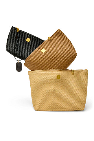 DUNE RAFFIA,DARK DUNE & BLACK RAFFIA Travel Trio Raffia Pouch Set