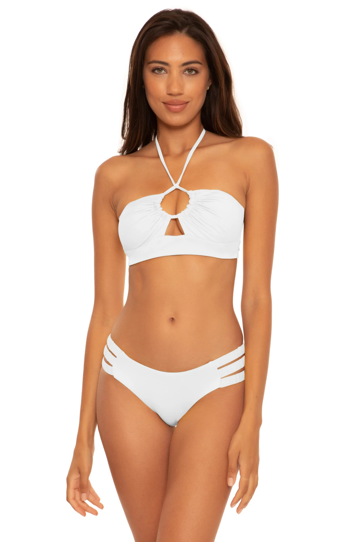 WHITE Candice Convertible Banded Halter Bikini Top image number 1