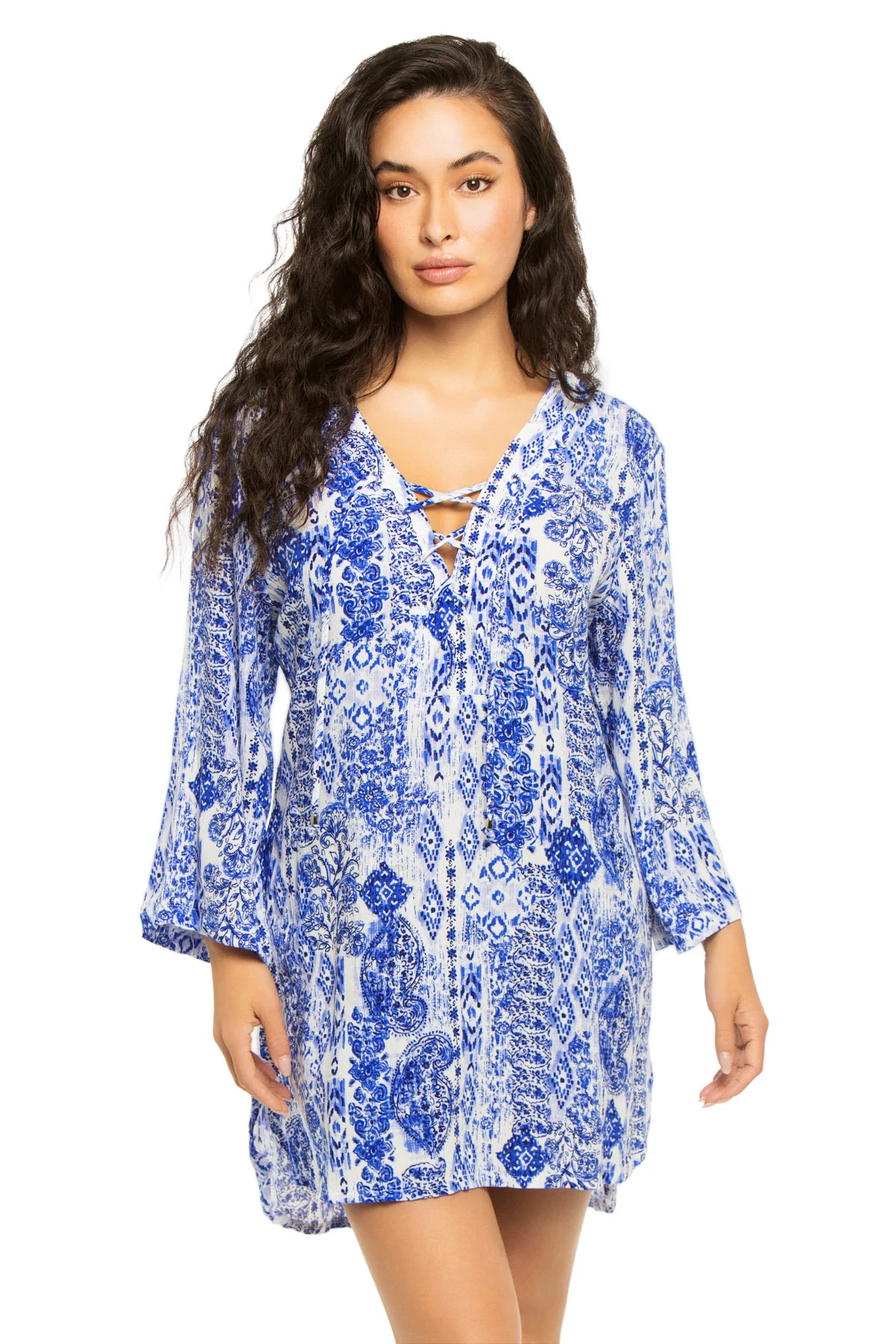 BLUE MULTI/CREAM Lace-Up Tunic image number 1