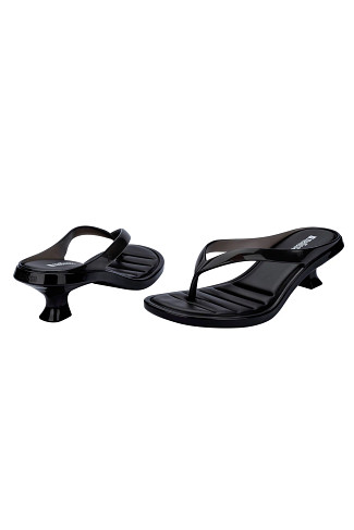 BLACK Jelly Kitten Heel Flip Flop Sandal