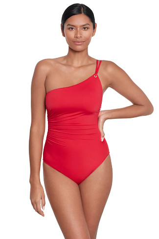 RED Asymmetrical One Piece Swimsuit