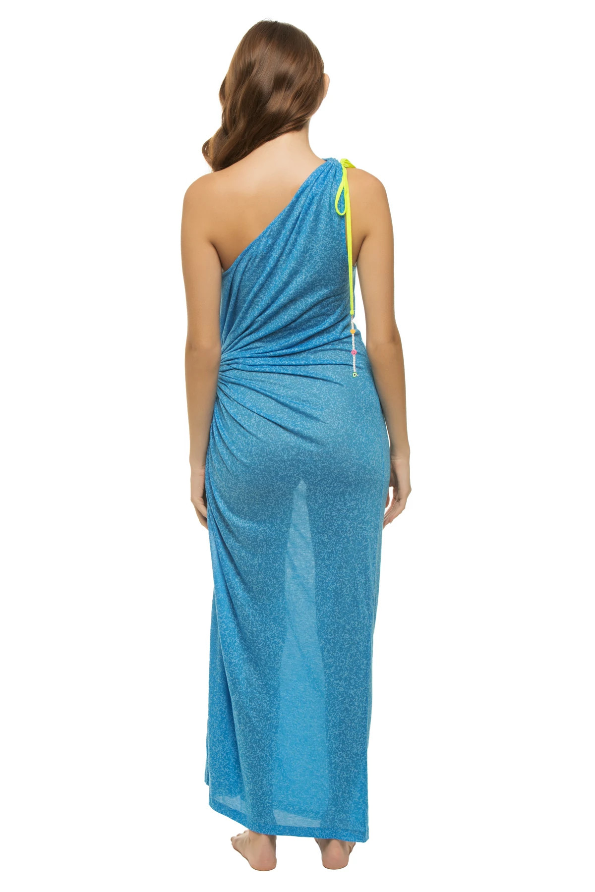 BLUE Ruched Asymmetrical Maxi Dress image number 2