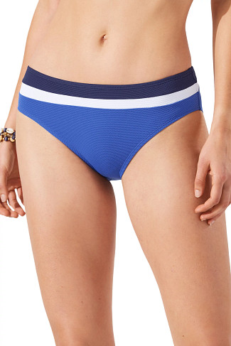 BEAMING BLUE Colorblock Banded Hipster Bikini Bottom
