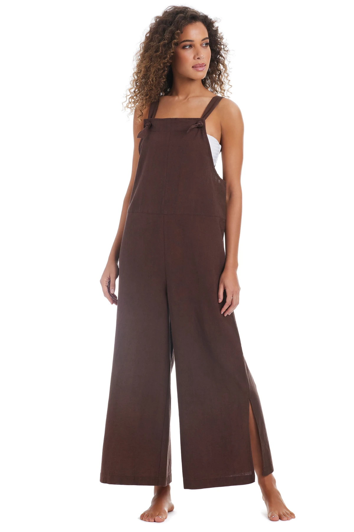 ESPRESSO Tie Front Beach Overalls image number 1