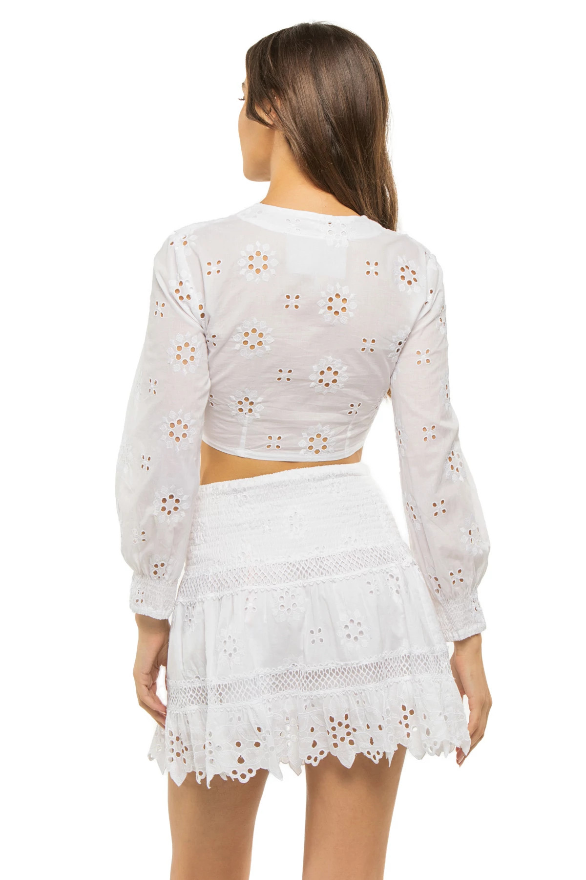 WHITE/WHITE Estensi Embroidered Crop Top image number 2