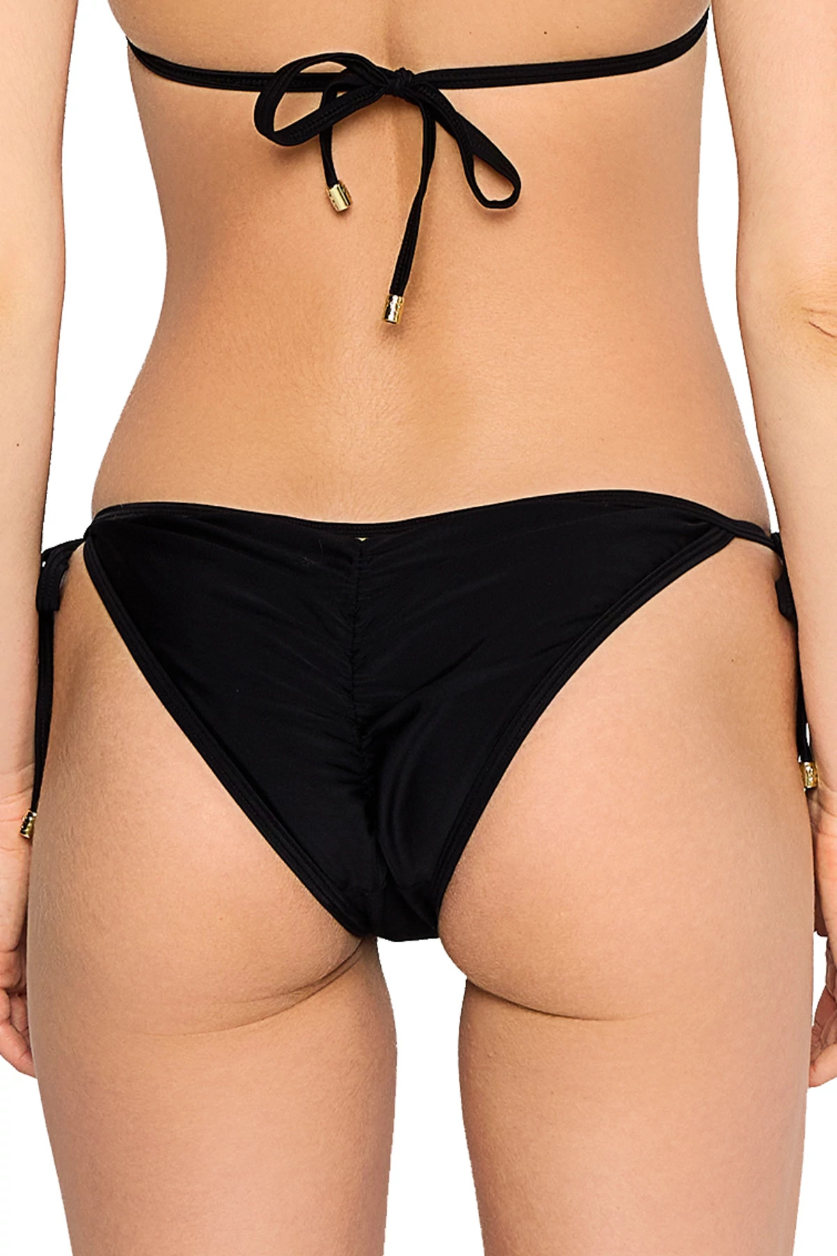 BLACK Hard Summer Tie Side Brazilian Bikini Bottom image number 2