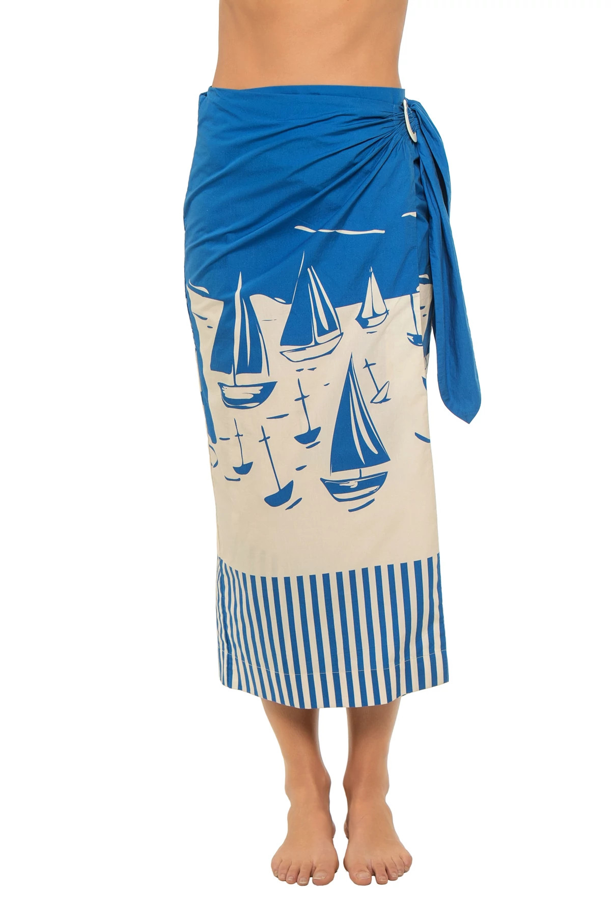 SAILBOATS Loren Cotton Sailboat Print Midi Skirt image number 1