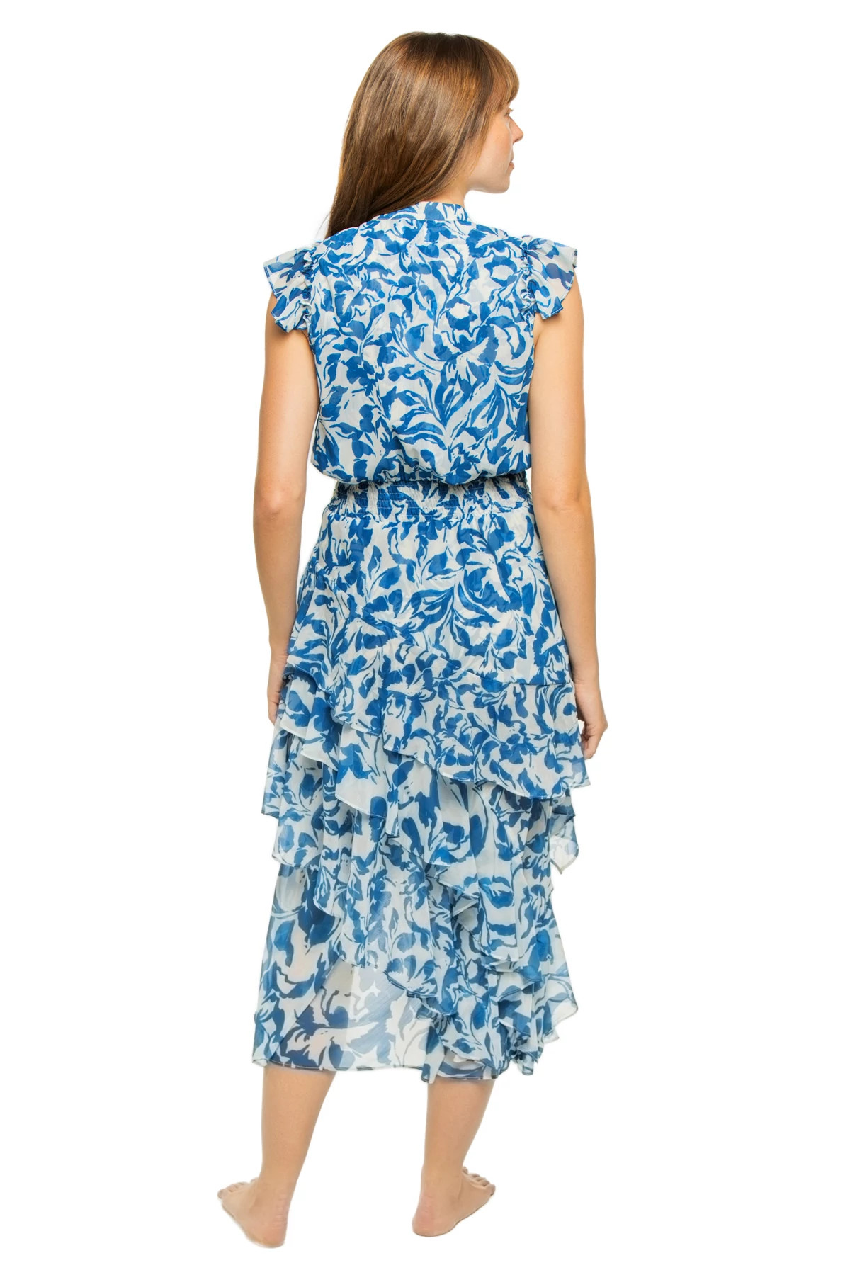 BLUE WATERCOLOR Ilysa Asymmetrical Midi Dress image number 2