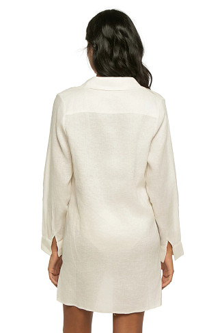 WHITE Long Sleeve Linen Shirt Dress