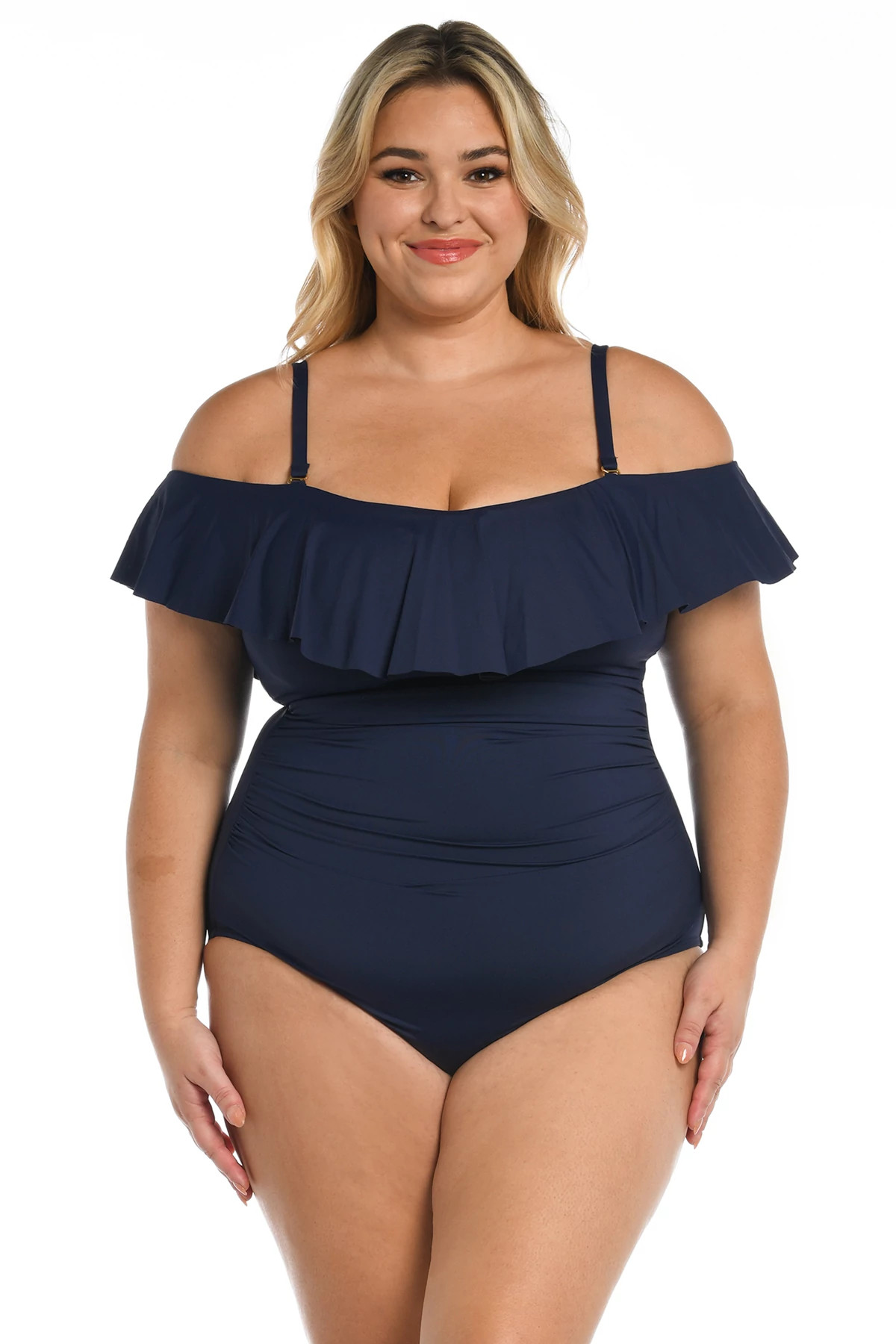 INDIGO Off Shoulder Ruffle One Piece Swimsuit image number 3