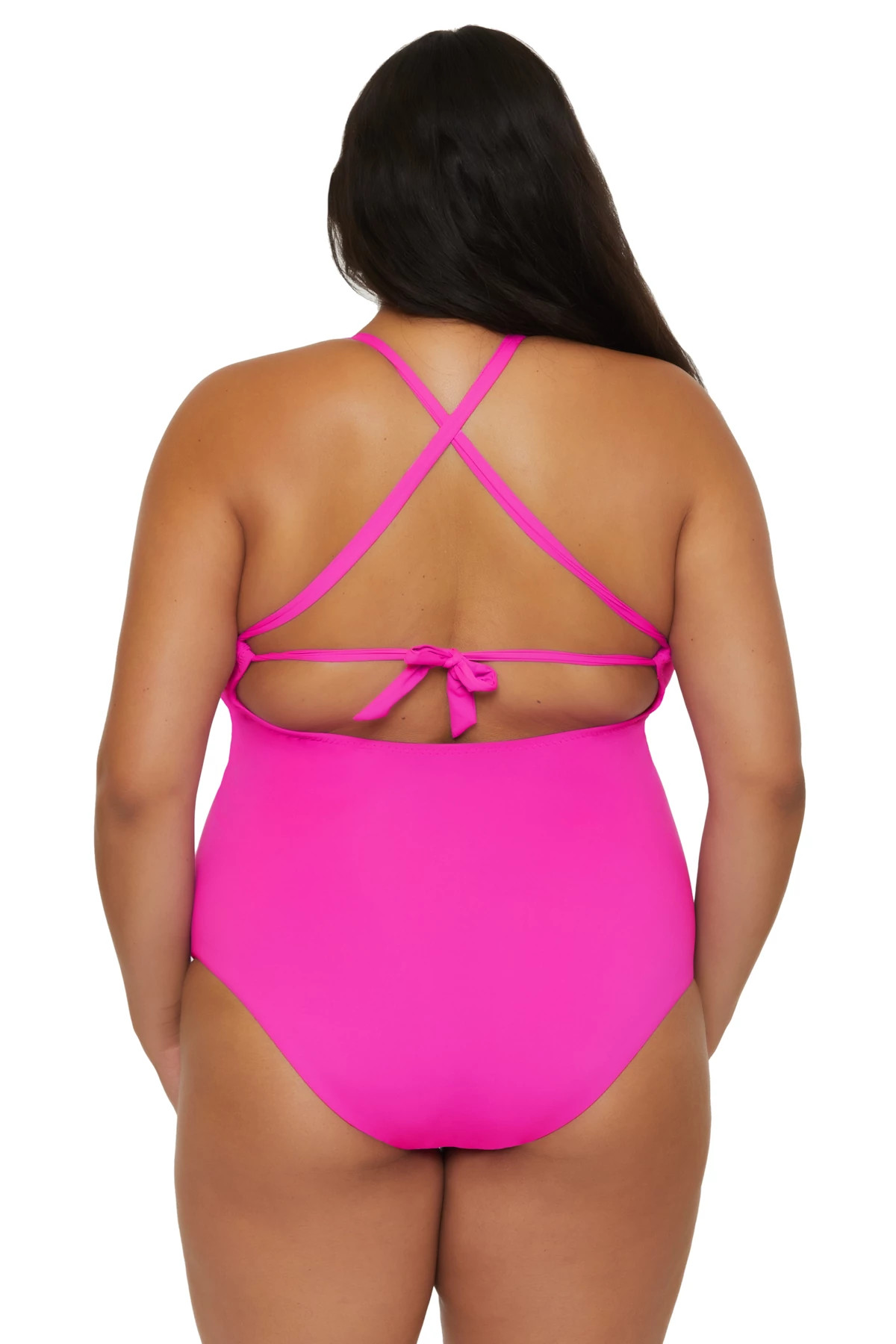 VIVID PINK Plunge One Piece Swimsuit image number 2