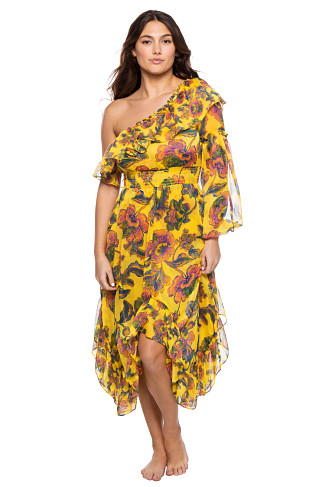CANARY MIX Vola Asymmetrical Midi Dress