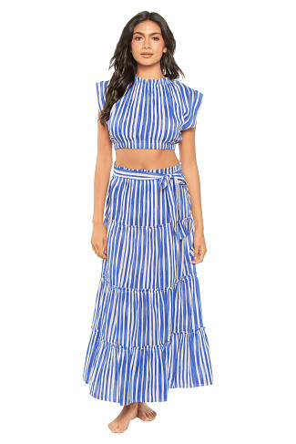 QEBA BLUE Muna Striped High Neck Crop Top