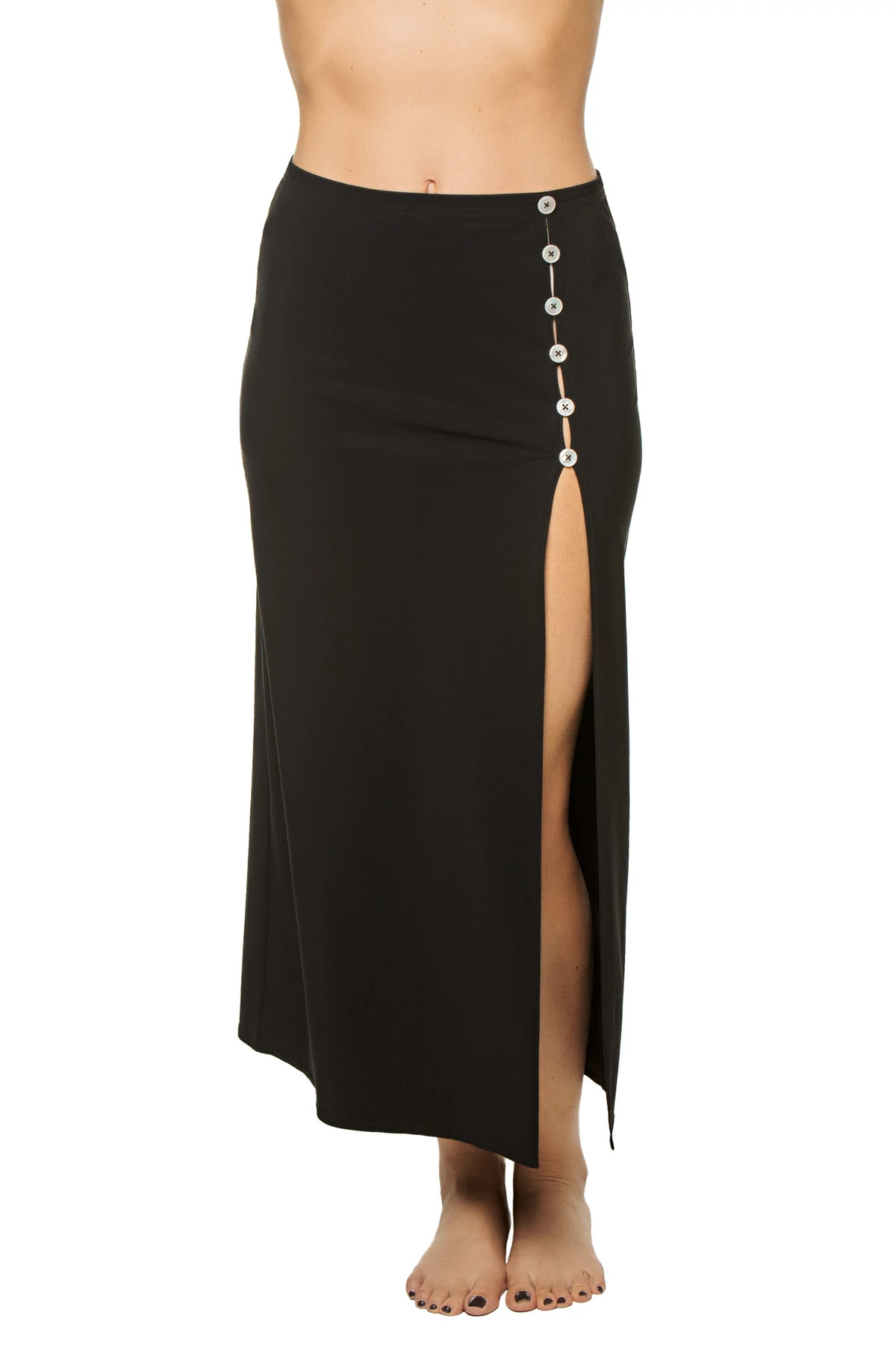 BLACK Delphine Slit Midi Skirt image number 1