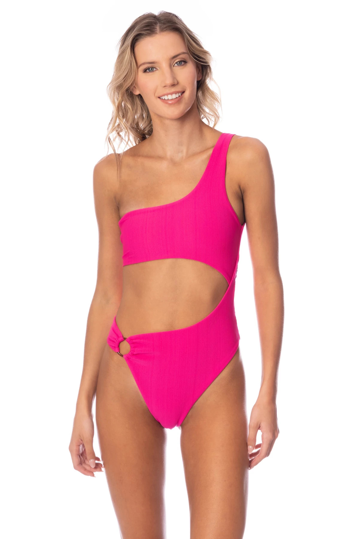 HOT MAGENTA Lousie Asymmetrical One Piece Swimsuit image number 1
