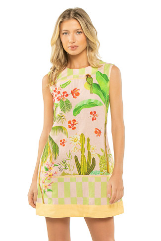 BLUSH / SAGE GREEN CHECKERED SCARF Shift Mini Dress