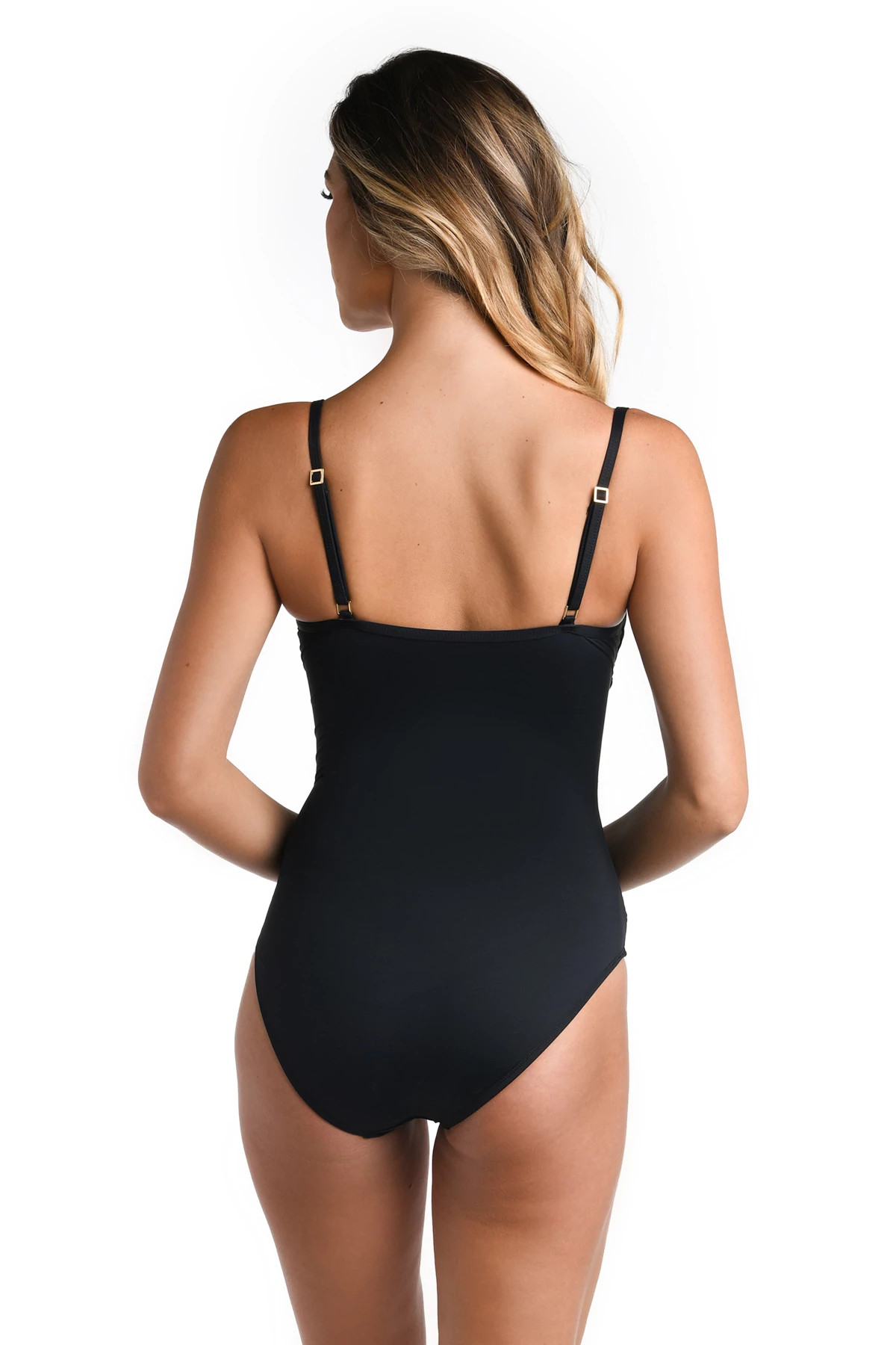 BLACK Draped Front One Piece Swimsuit image number 2