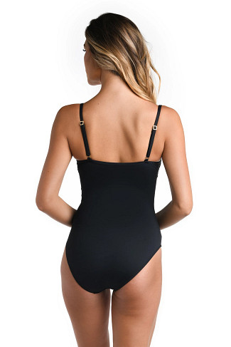 BLACK Draped Front One Piece Swimsuit