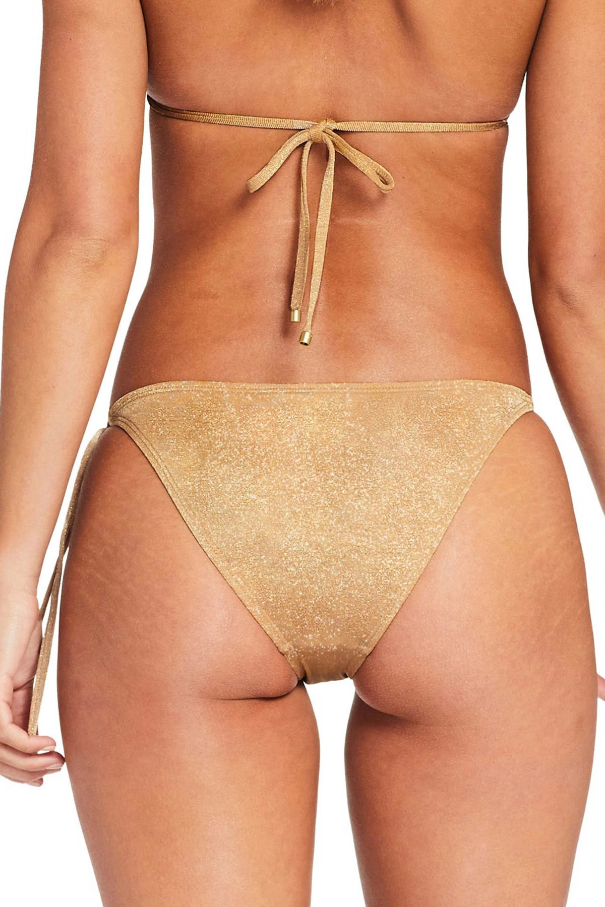 GOLDEN GLOW METALLIC Elle Tie Side Brazilian Bikini Bottom image number 2