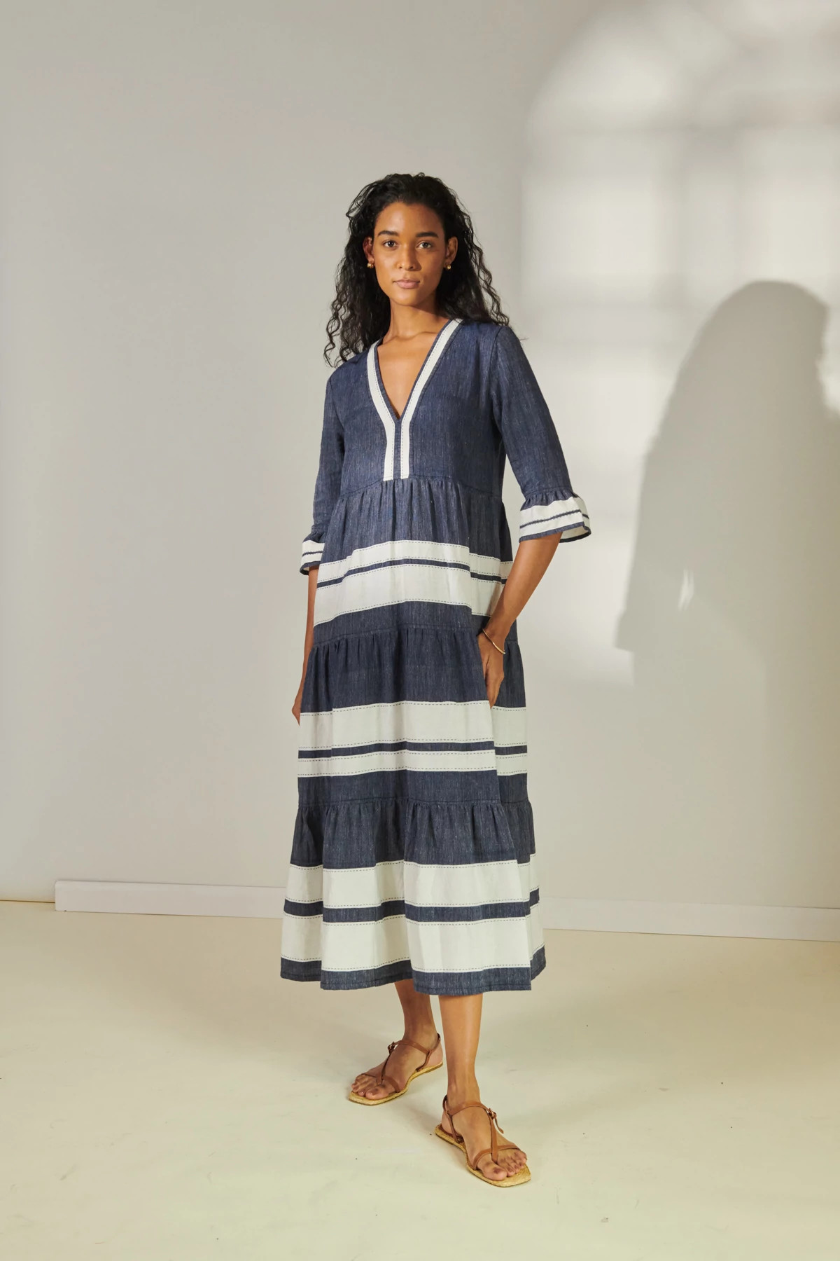 DEBRE NAVY Hawi Flutter Maxi Dress image number 3