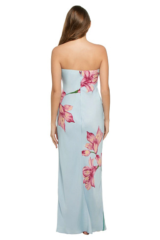 BLUE Floral Strapless Maxi Dress