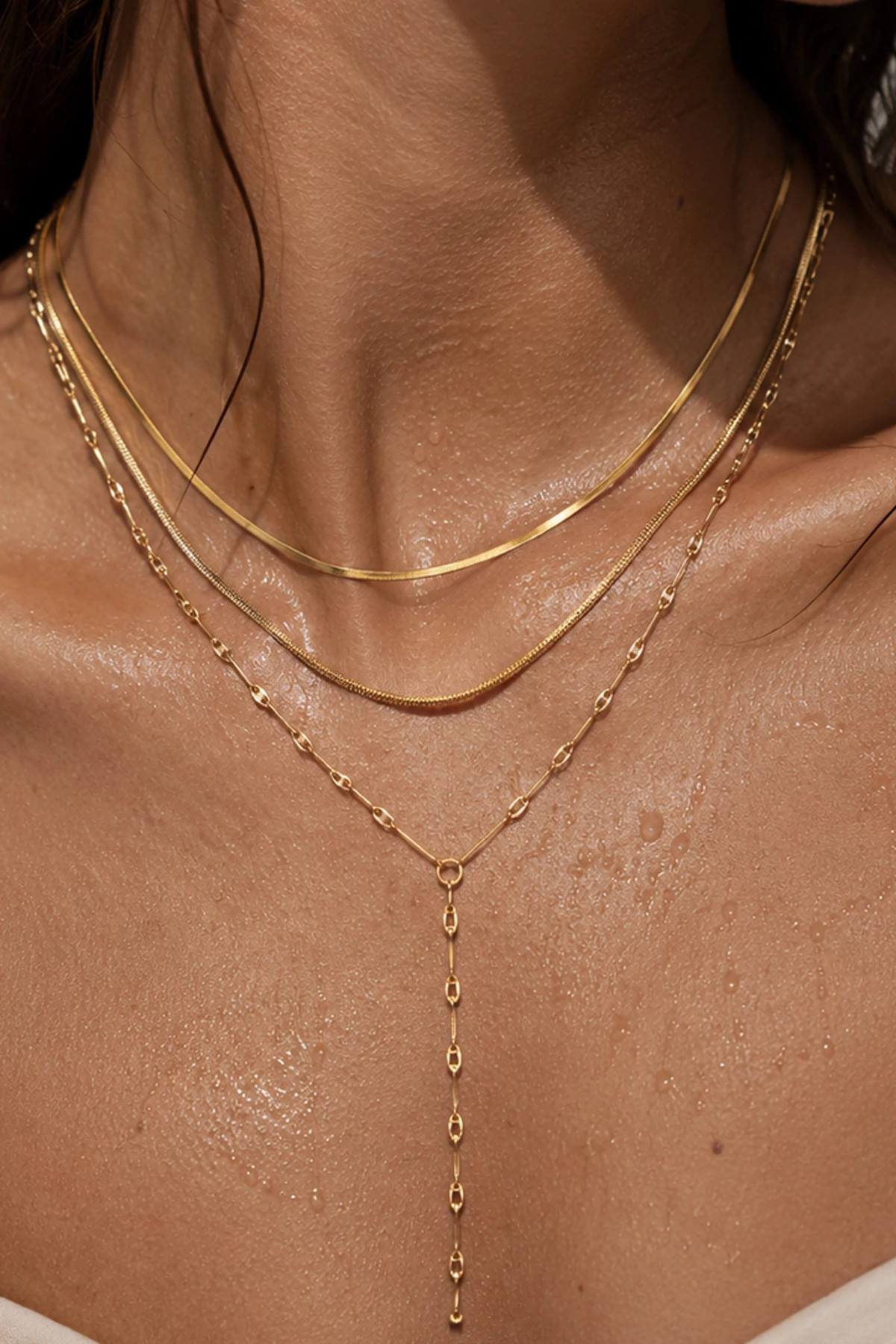 GOLD Anarosa Layered Lariat Necklace image number 2