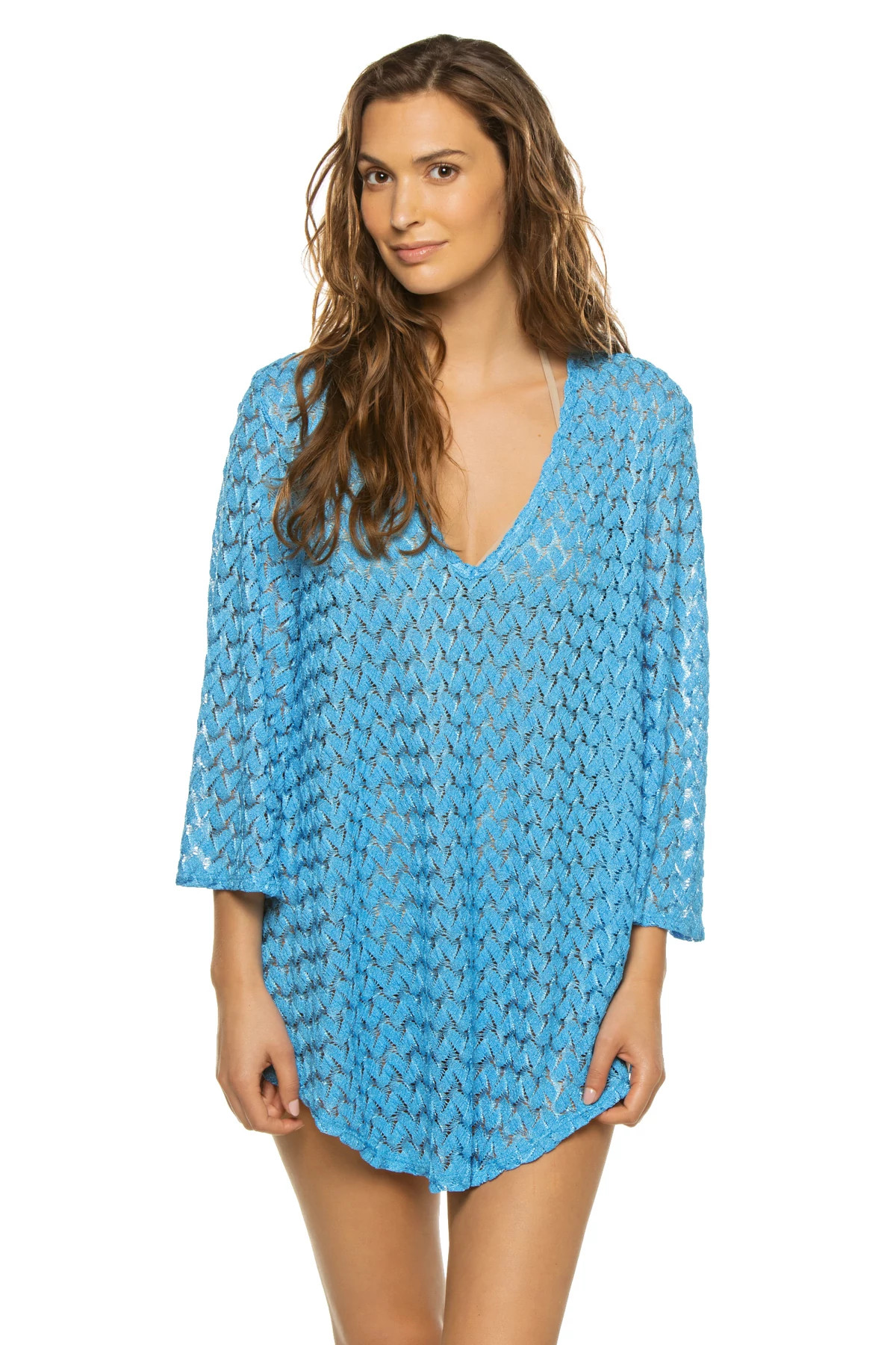 MARINE BLUE Crochet V-Neck Tunic image number 1